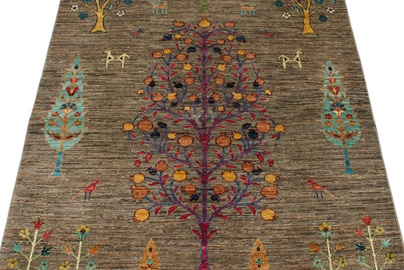 4x6 Brown and Multicolor Tribal Rug