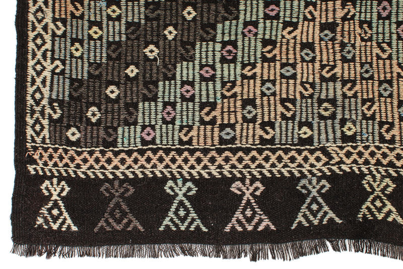 8x11 Black and Multicolor Turkish Tribal Rug