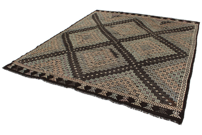 8x11 Black and Multicolor Turkish Tribal Rug