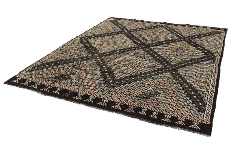 8x11 Black and Multicolor Turkish Tribal Rug