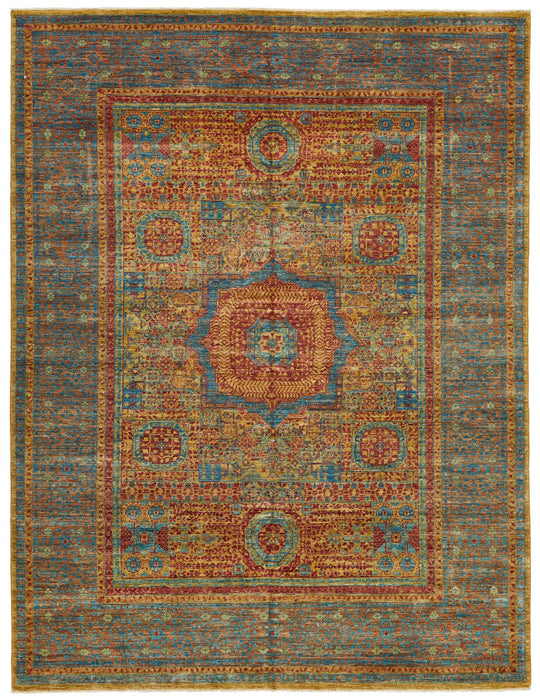 6x8 Gold and Multicolor Turkish Tribal Rug