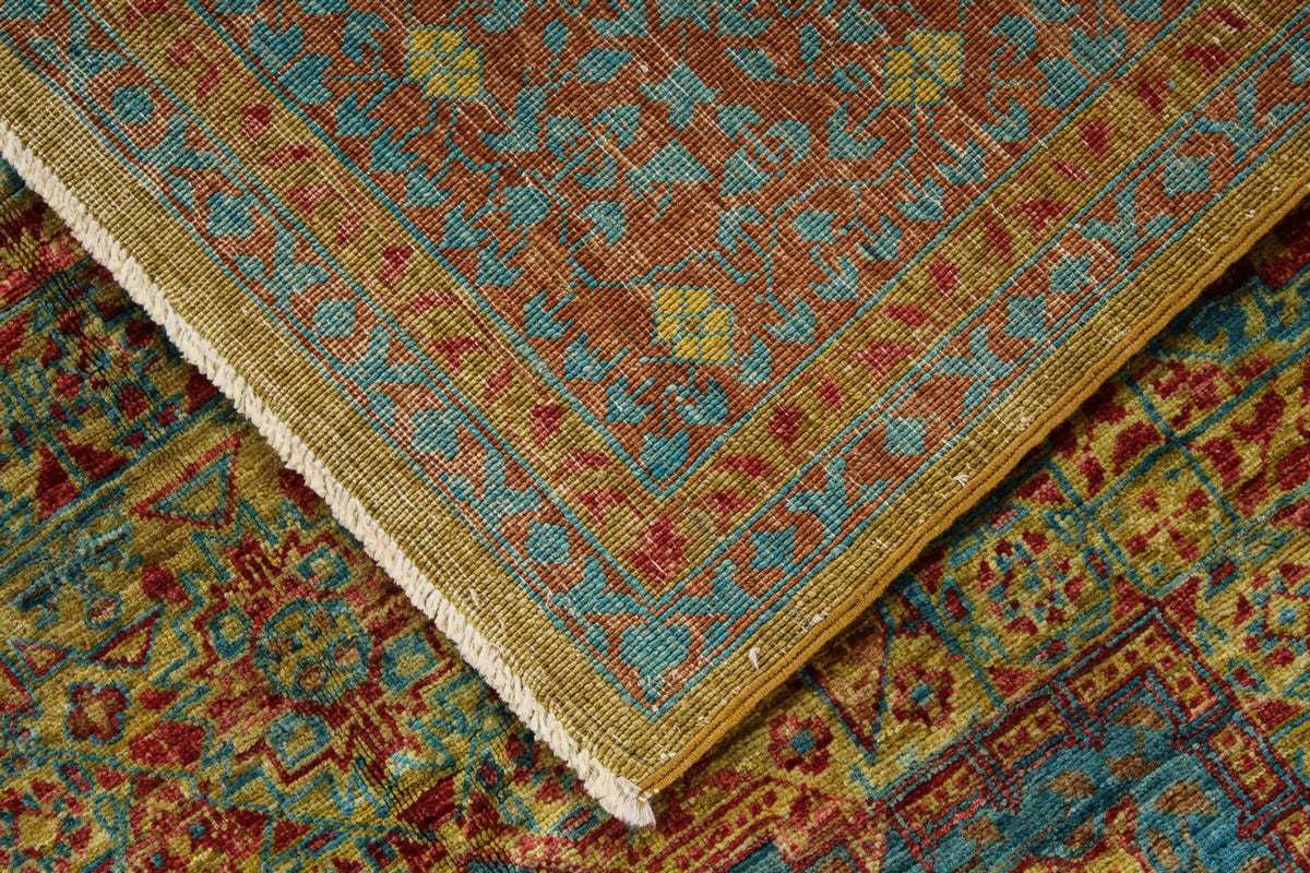 6x8 Gold and Multicolor Turkish Tribal Rug