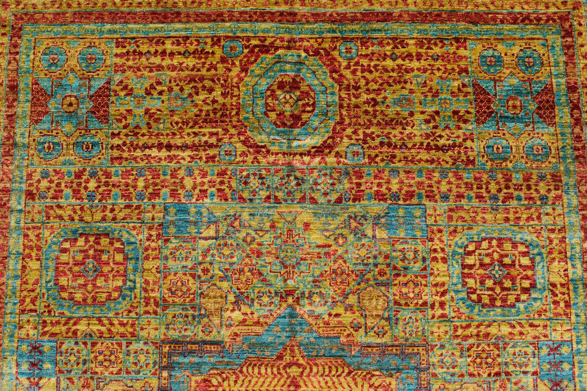 6x8 Gold and Multicolor Turkish Tribal Rug