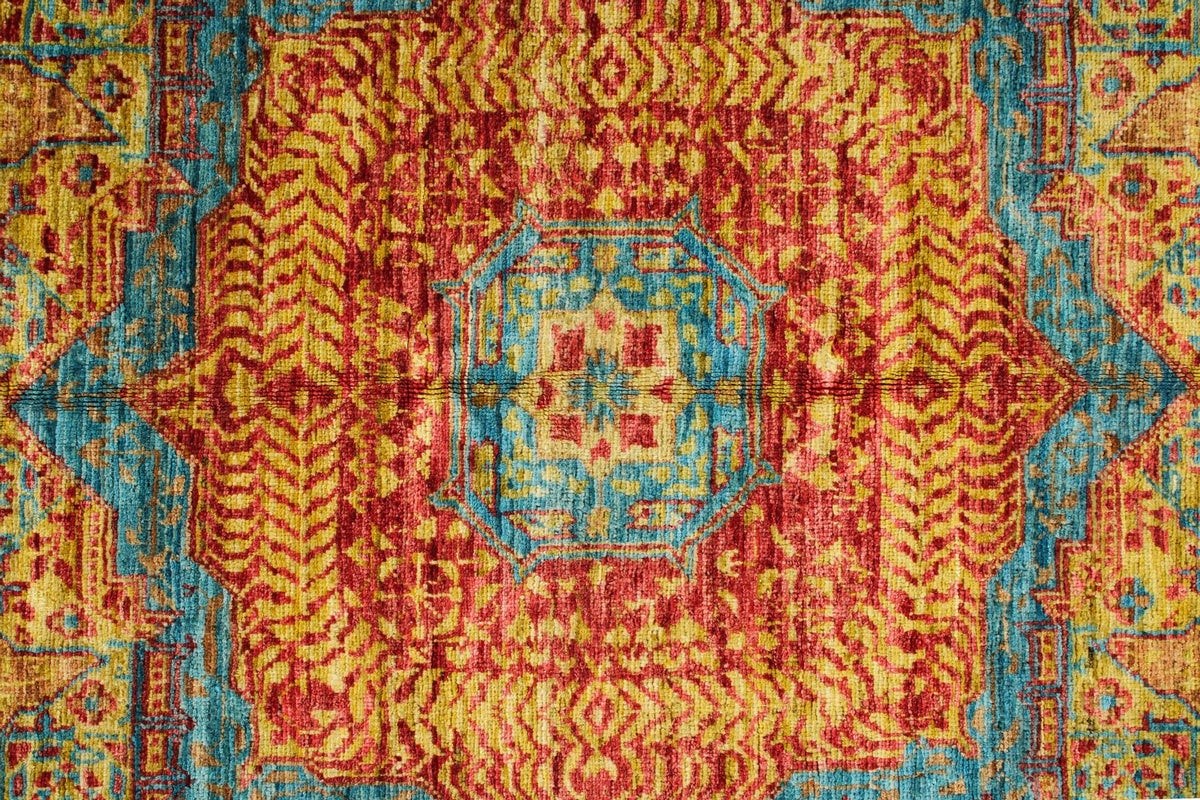 6x8 Gold and Multicolor Turkish Tribal Rug