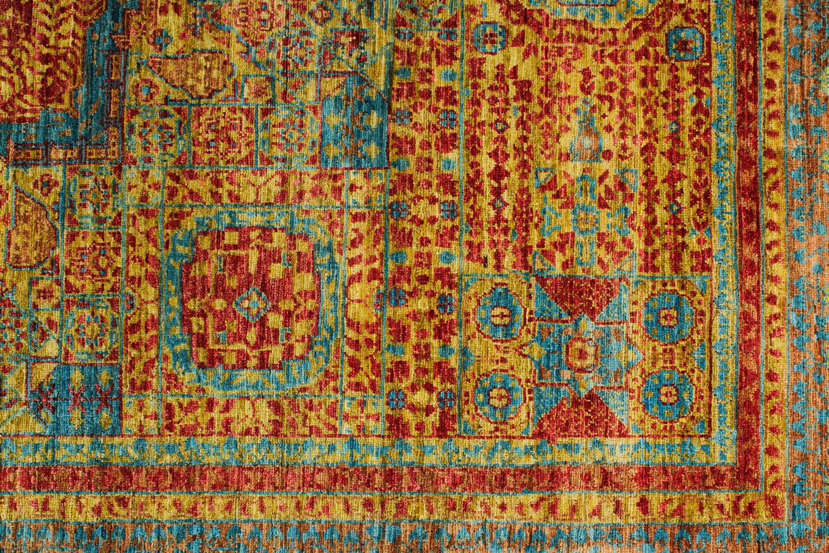 6x8 Gold and Multicolor Turkish Tribal Rug