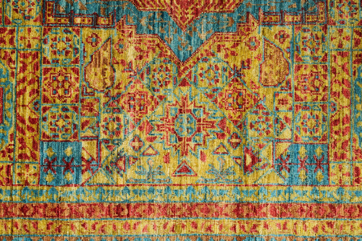 6x8 Gold and Multicolor Turkish Tribal Rug