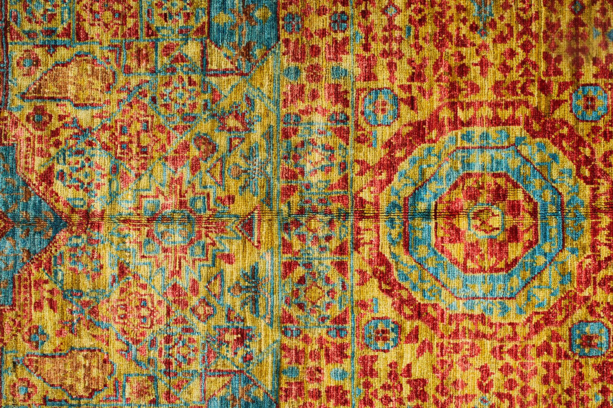 6x8 Gold and Multicolor Turkish Tribal Rug