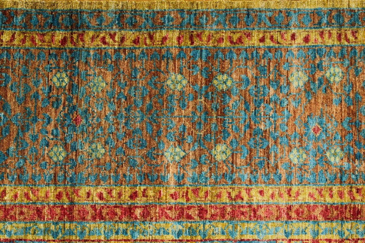 6x8 Gold and Multicolor Turkish Tribal Rug