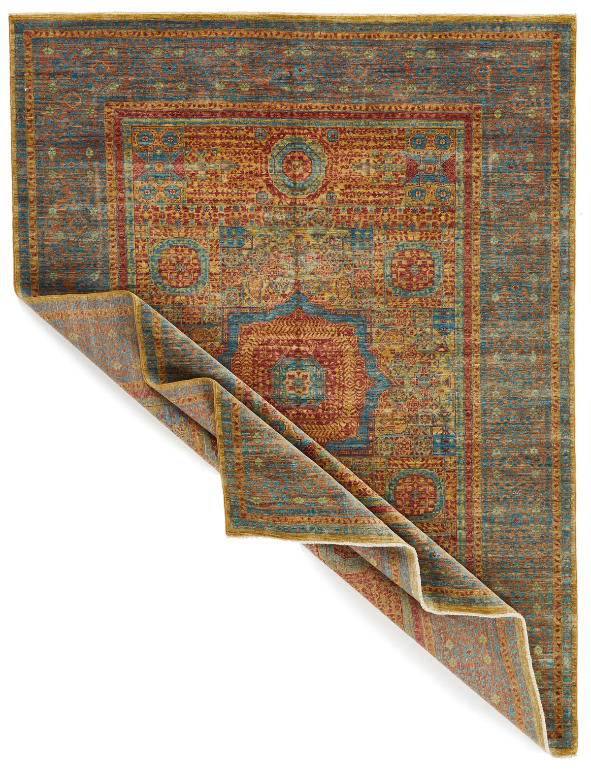 6x8 Gold and Multicolor Turkish Tribal Rug