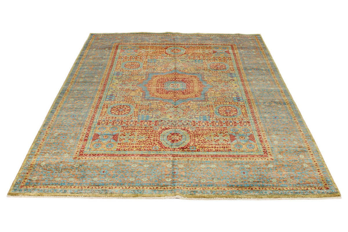 6x8 Gold and Multicolor Turkish Tribal Rug