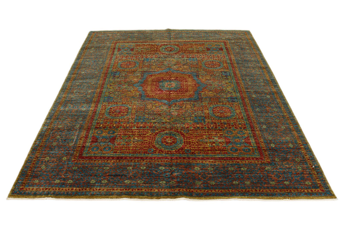 6x8 Gold and Multicolor Turkish Tribal Rug