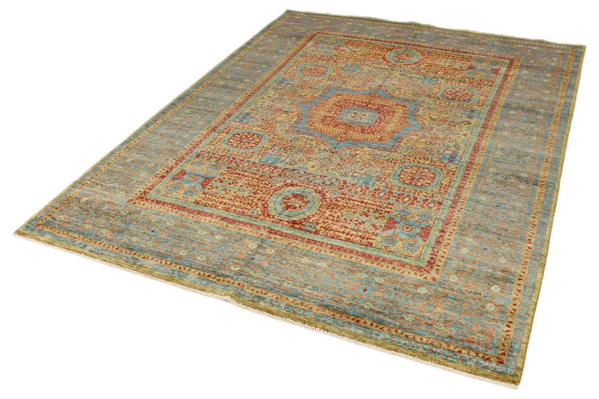 6x8 Gold and Multicolor Turkish Tribal Rug