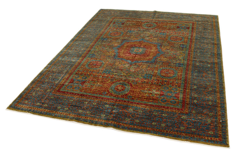 6x8 Gold and Multicolor Turkish Tribal Rug