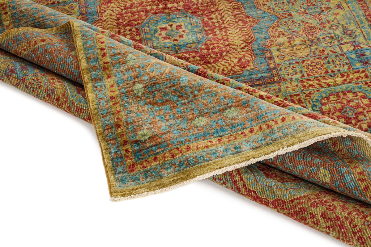 6x8 Gold and Multicolor Turkish Tribal Rug