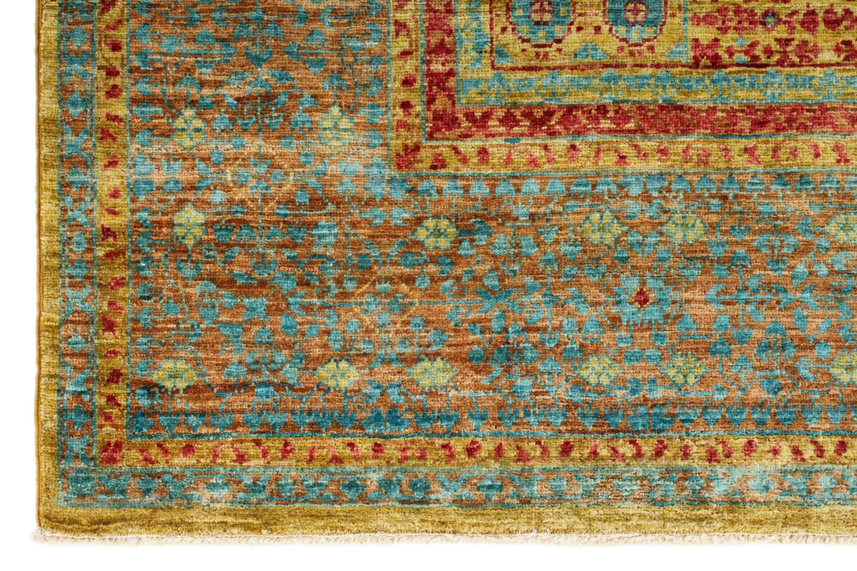 6x8 Gold and Multicolor Turkish Tribal Rug