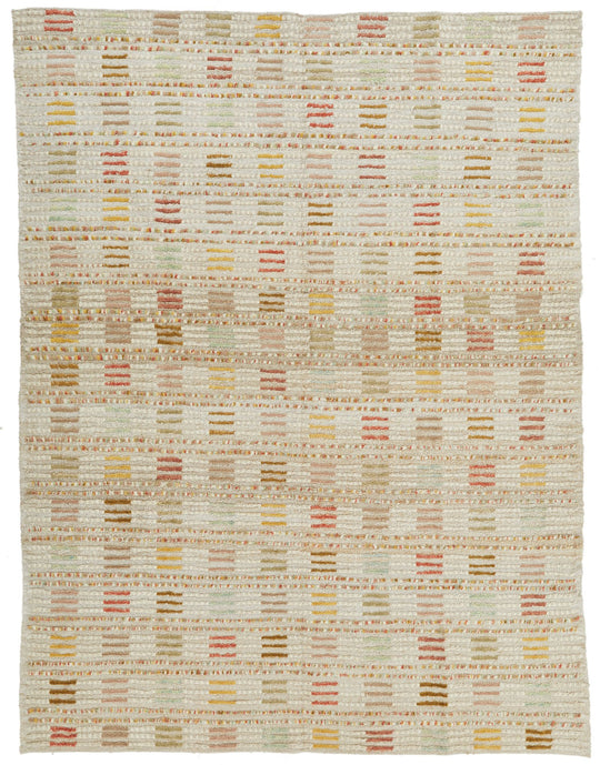 7x10 Ivory and Multicolor Turkish Tribal Rug