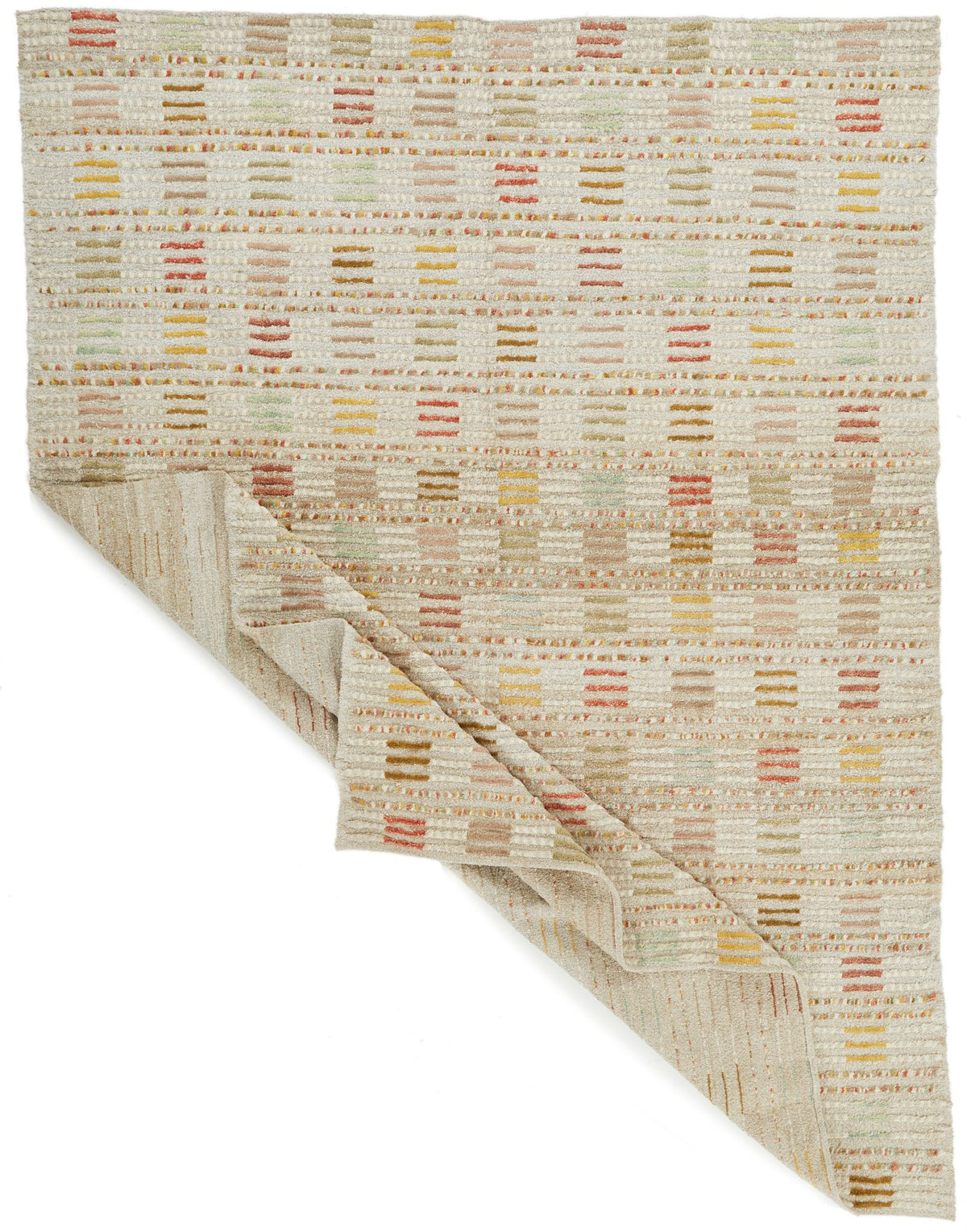 7x10 Ivory and Multicolor Turkish Tribal Rug