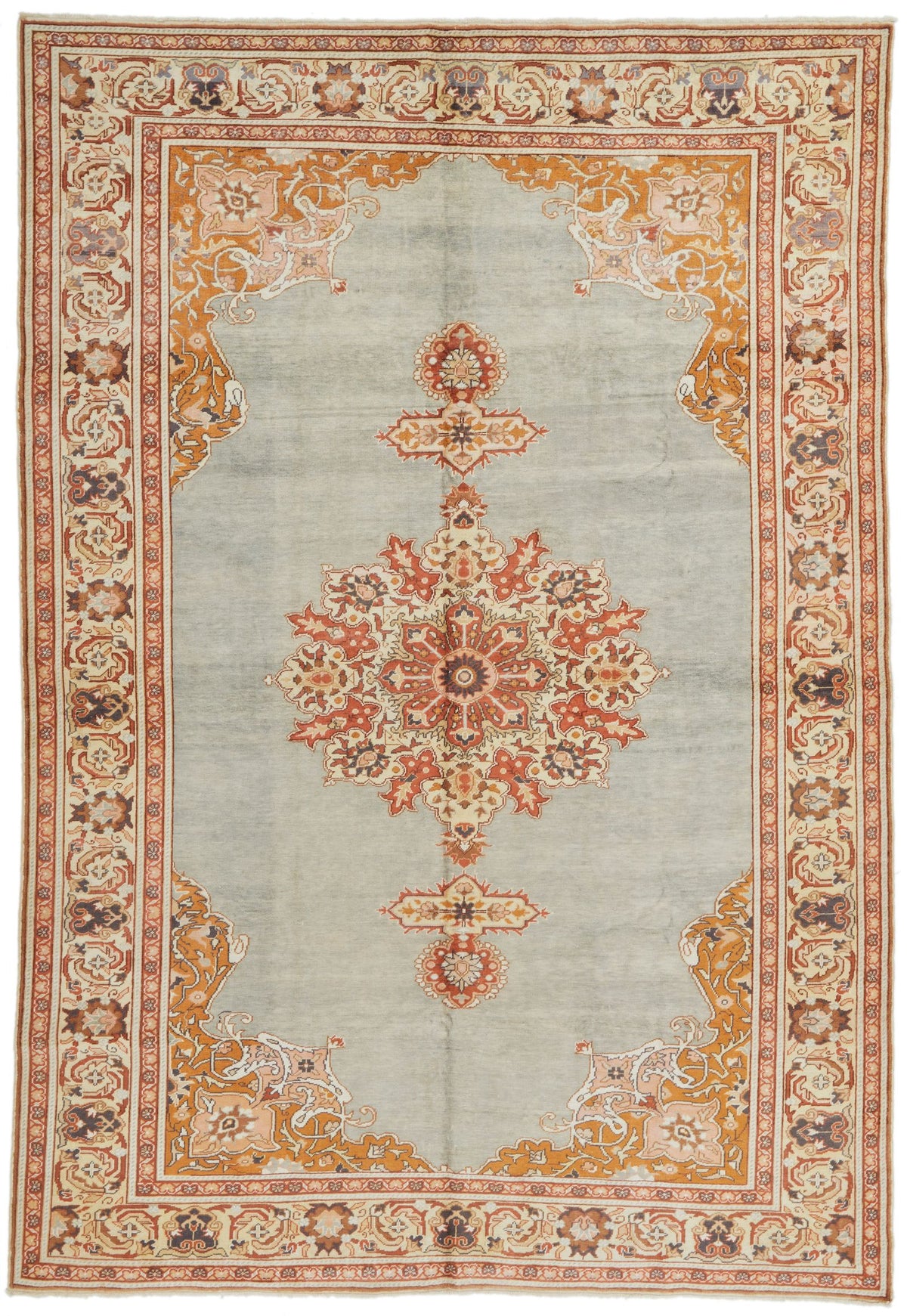6x9 Blue and Ivory Turkish Traditional Rug
