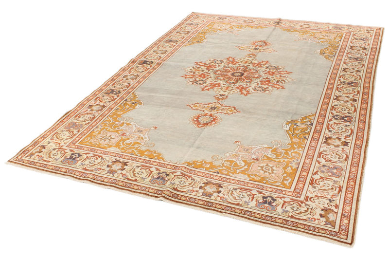 6x9 Blue and Ivory Turkish Traditional Rug