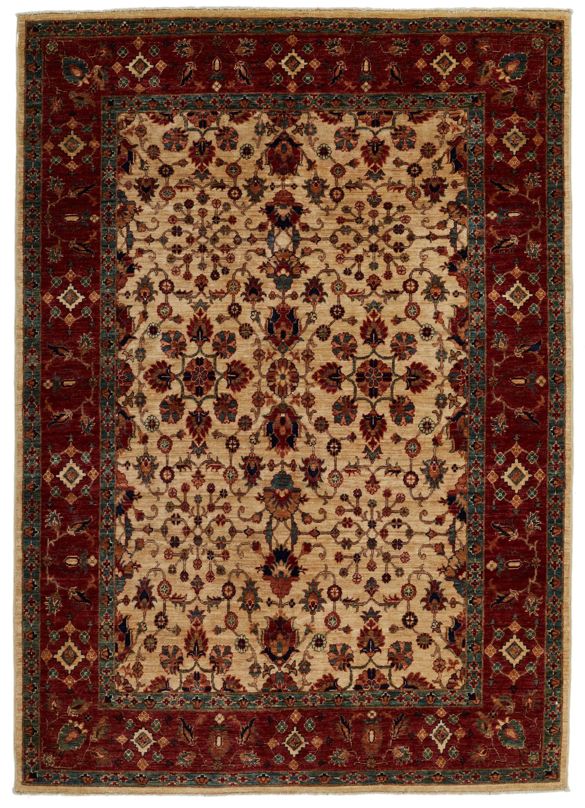 5x7 Ivory and Burgundy Persian Rug