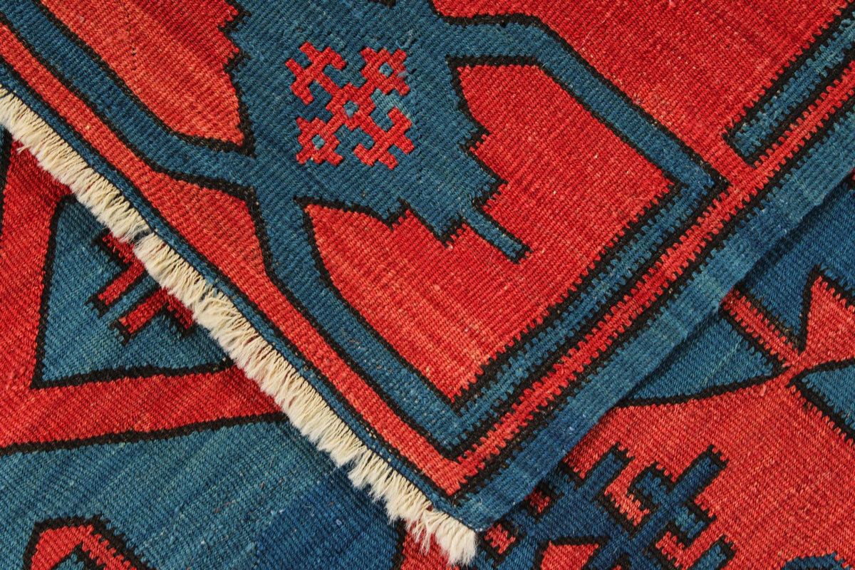 4x7 Navy and Burgundy Turkish Tribal Rug