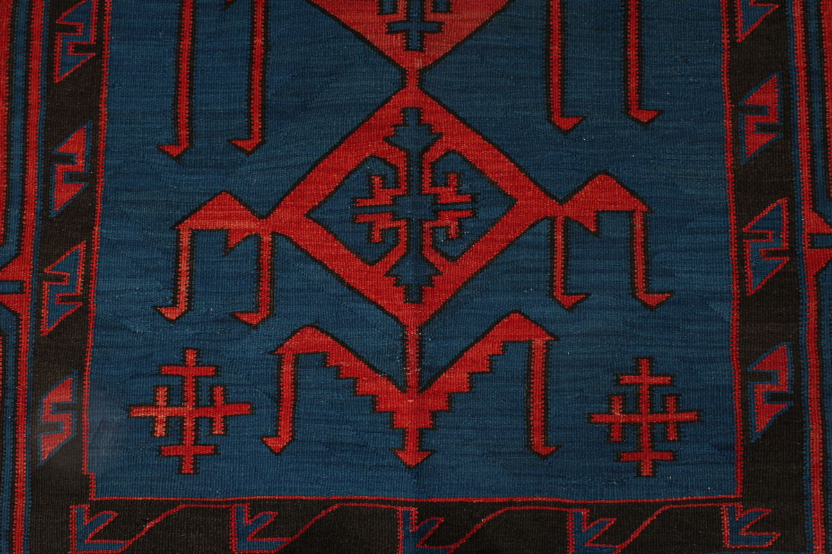 4x7 Navy and Burgundy Turkish Tribal Rug