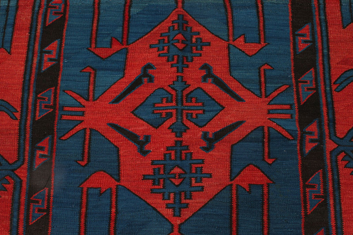 4x7 Navy and Burgundy Turkish Tribal Rug