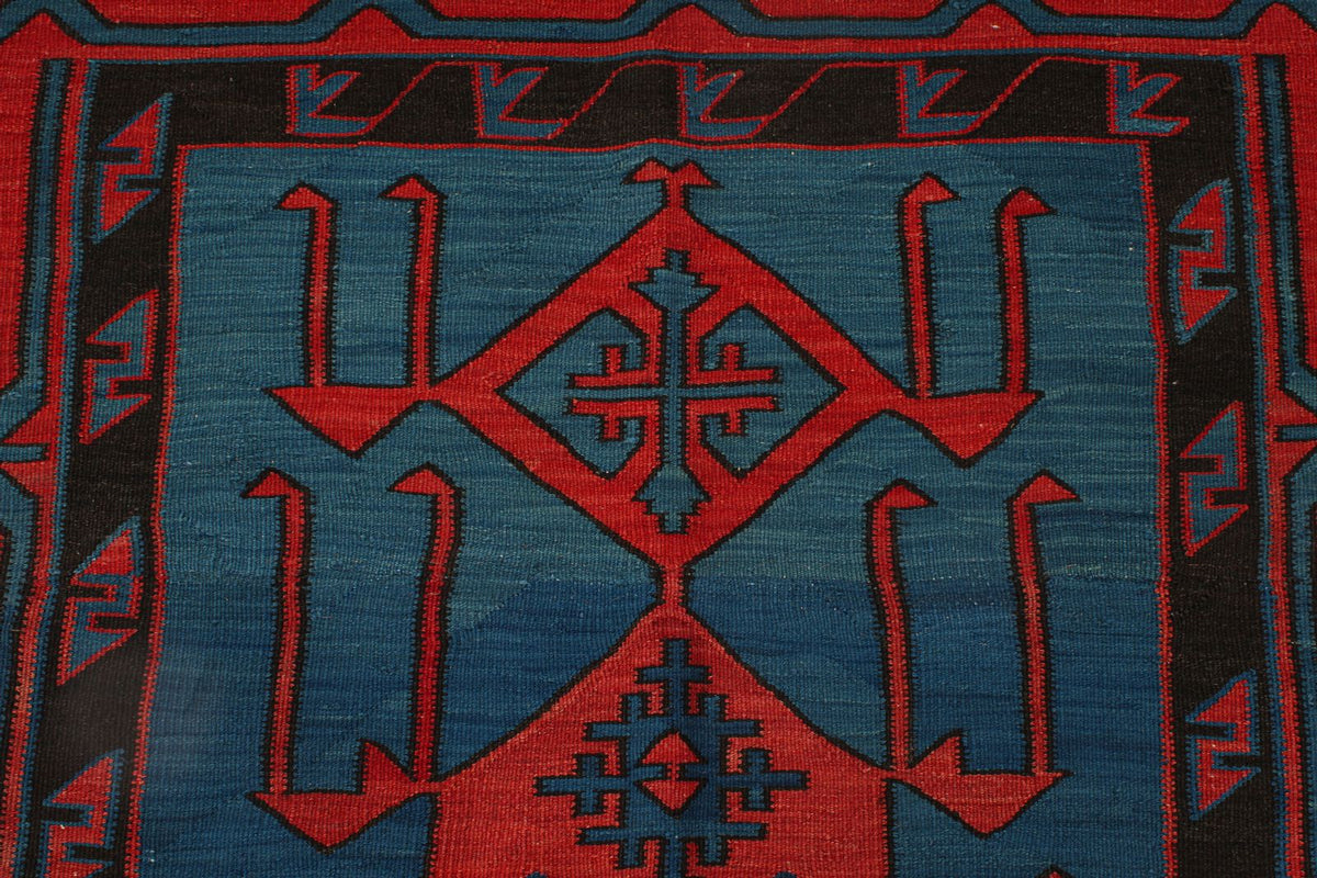 4x7 Navy and Burgundy Turkish Tribal Rug