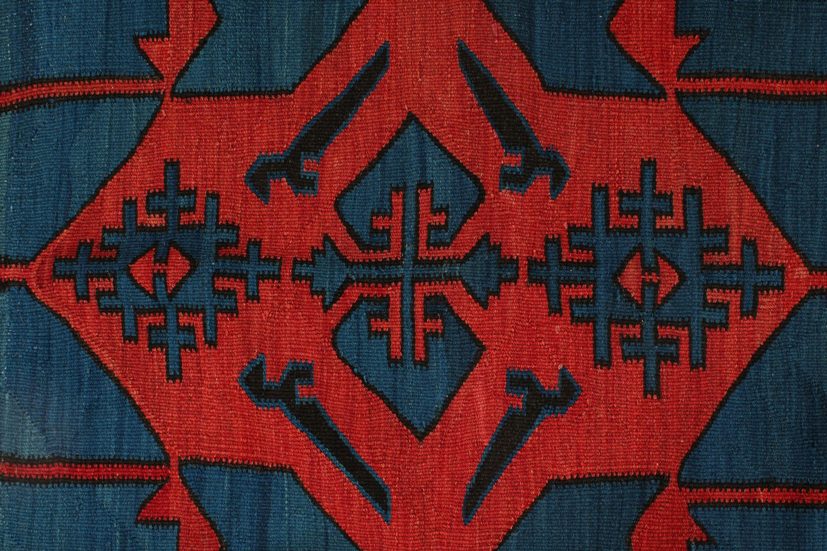 4x7 Navy and Burgundy Turkish Tribal Rug