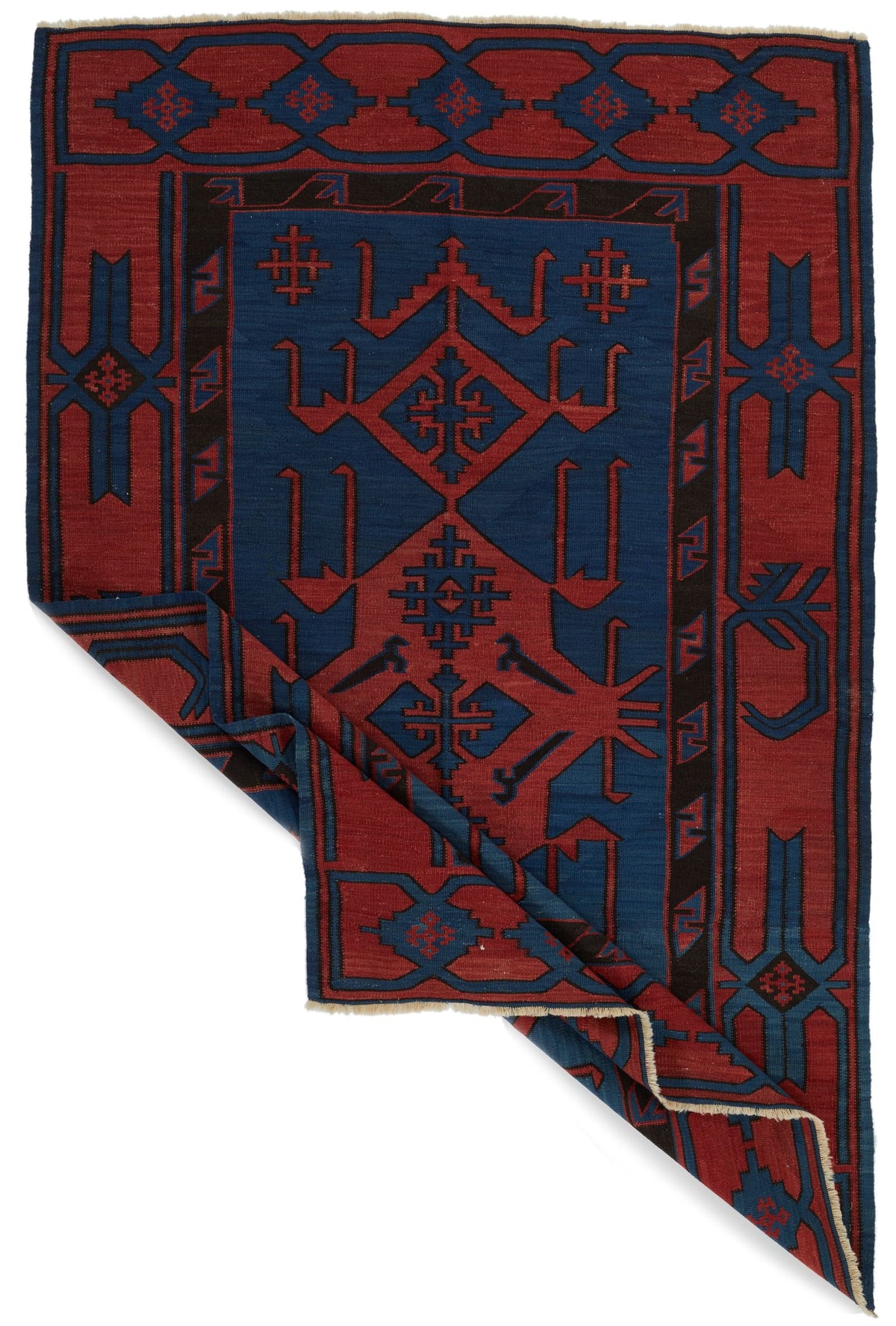 4x7 Navy and Burgundy Turkish Tribal Rug