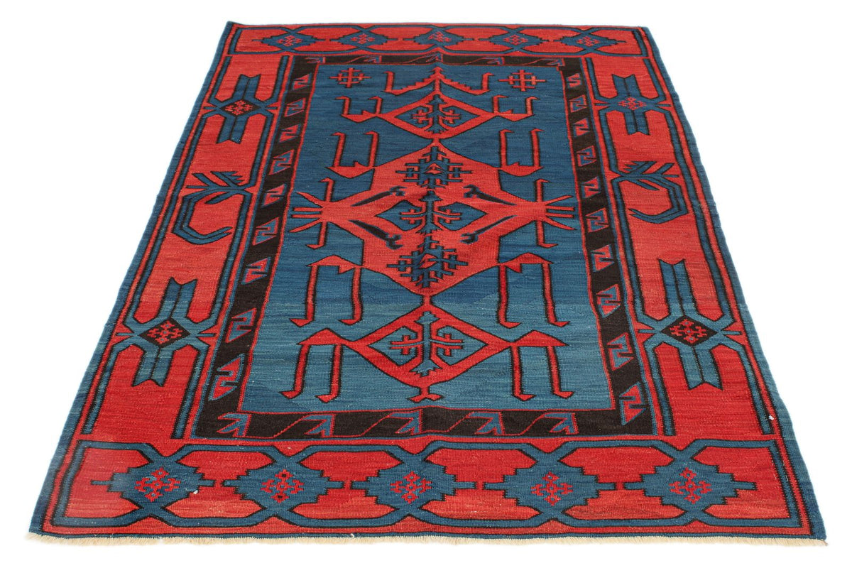 4x7 Navy and Burgundy Turkish Tribal Rug