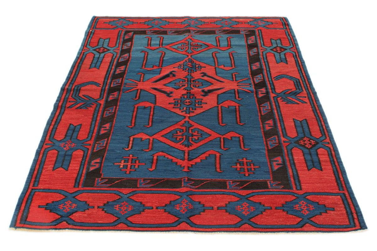 4x7 Navy and Burgundy Turkish Tribal Rug