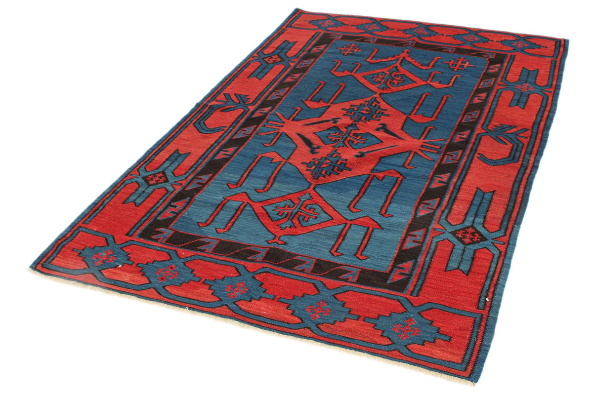 4x7 Navy and Burgundy Turkish Tribal Rug
