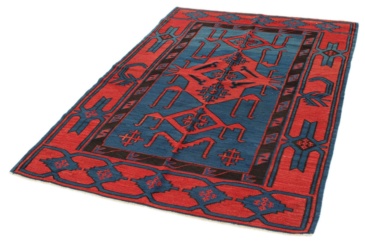 4x7 Navy and Burgundy Turkish Tribal Rug