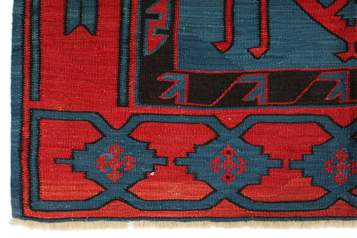 4x7 Navy and Burgundy Turkish Tribal Rug