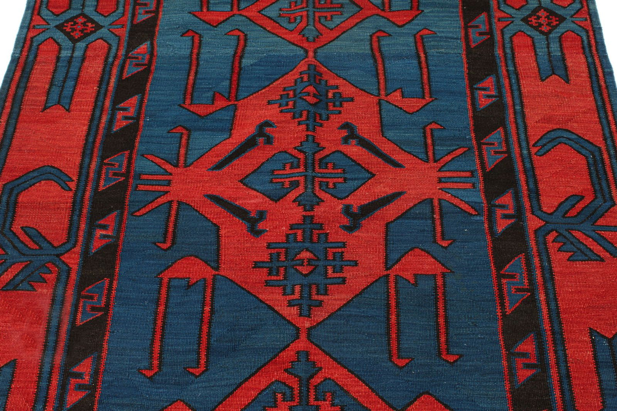 4x7 Navy and Burgundy Turkish Tribal Rug