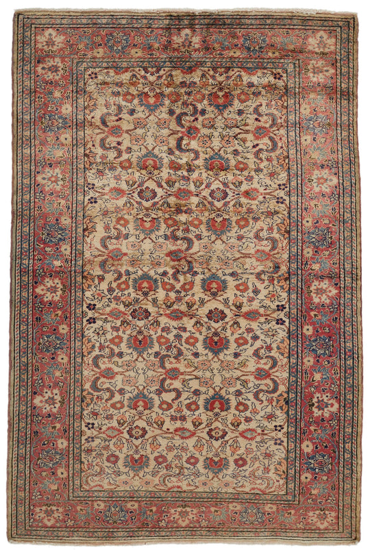 4x6 Ivory and Rose Turkish Traditional Rug