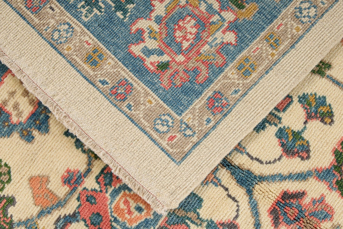 5x8 Ivory and Blue Turkish Oushak Rug