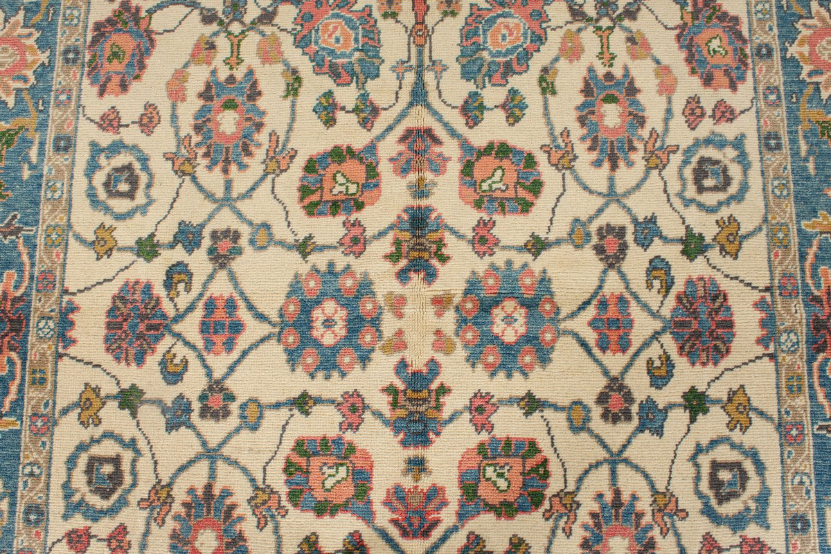 5x8 Ivory and Blue Turkish Oushak Rug