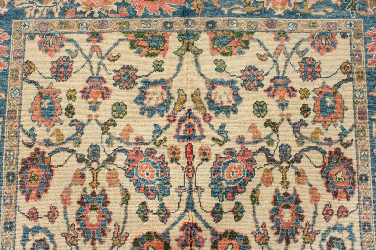 5x8 Ivory and Blue Turkish Oushak Rug