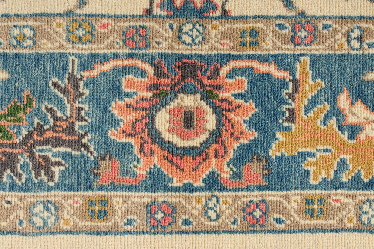 5x8 Ivory and Blue Turkish Oushak Rug
