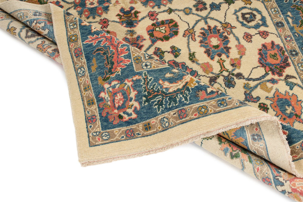 5x8 Ivory and Blue Turkish Oushak Rug