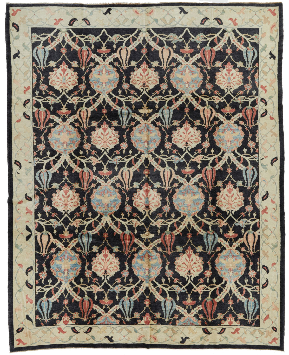 9x12 Black and Beige Turkish Oushak Rug