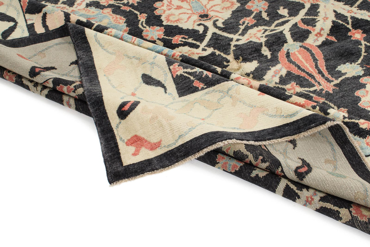 9x12 Black and Beige Turkish Oushak Rug