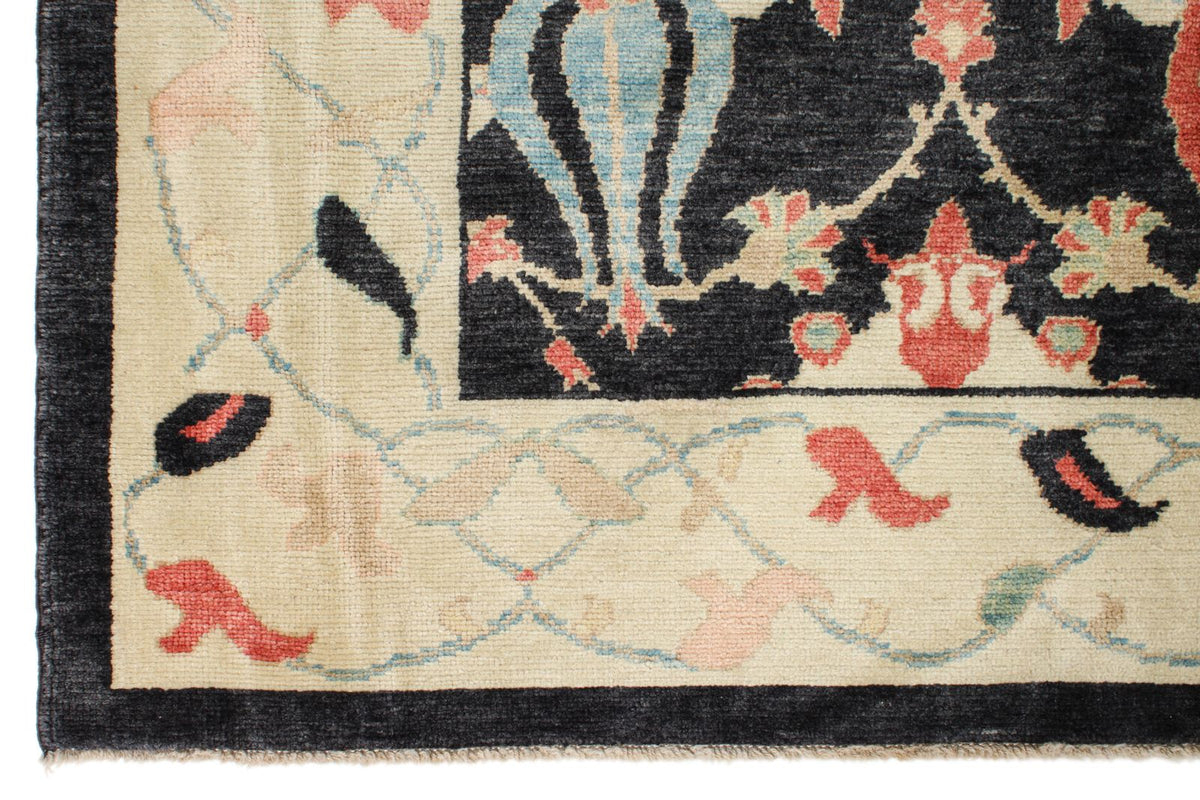 9x12 Black and Beige Turkish Oushak Rug