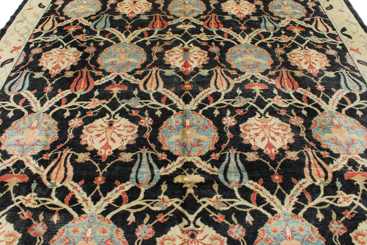 9x12 Black and Beige Turkish Oushak Rug