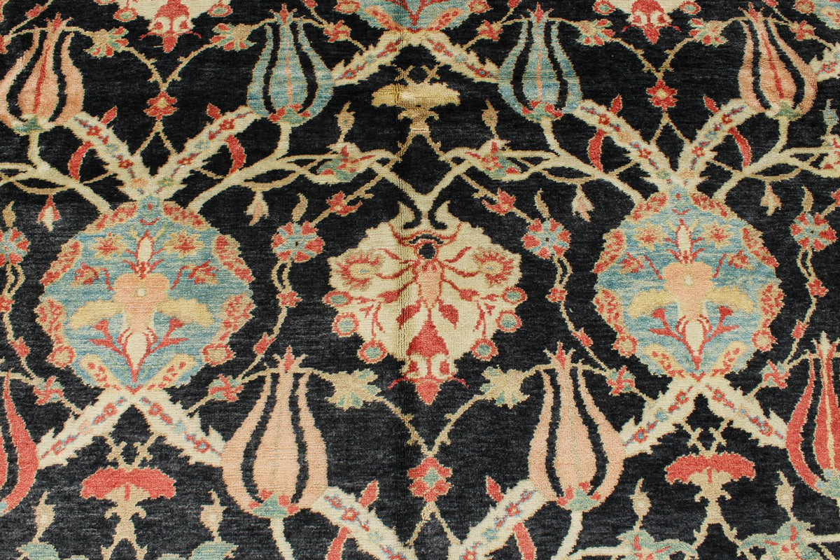 9x12 Black and Beige Turkish Oushak Rug