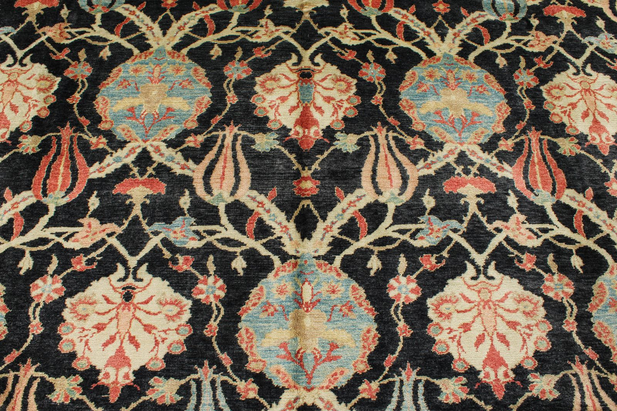 9x12 Black and Beige Turkish Oushak Rug