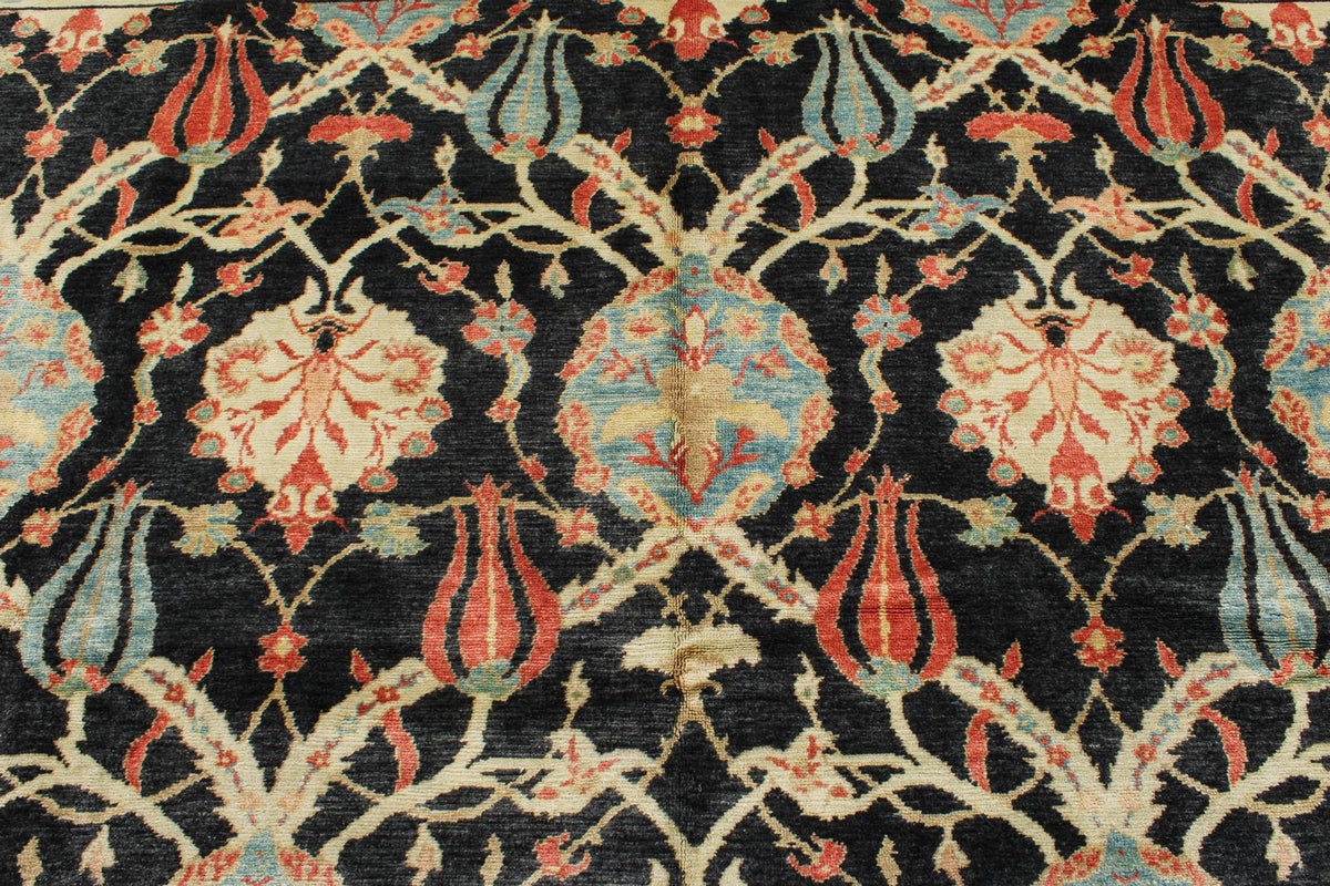 9x12 Black and Beige Turkish Oushak Rug