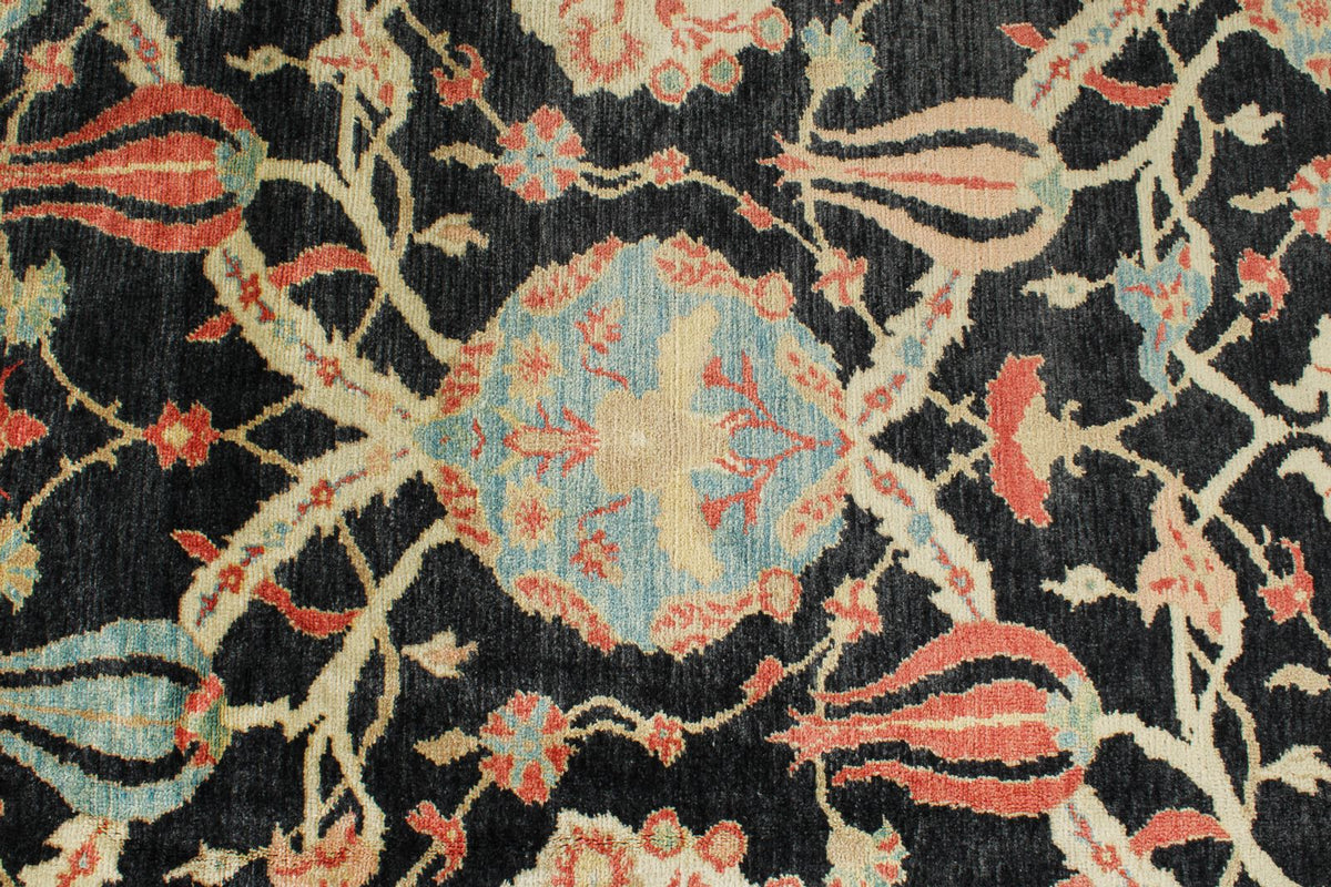 9x12 Black and Beige Turkish Oushak Rug